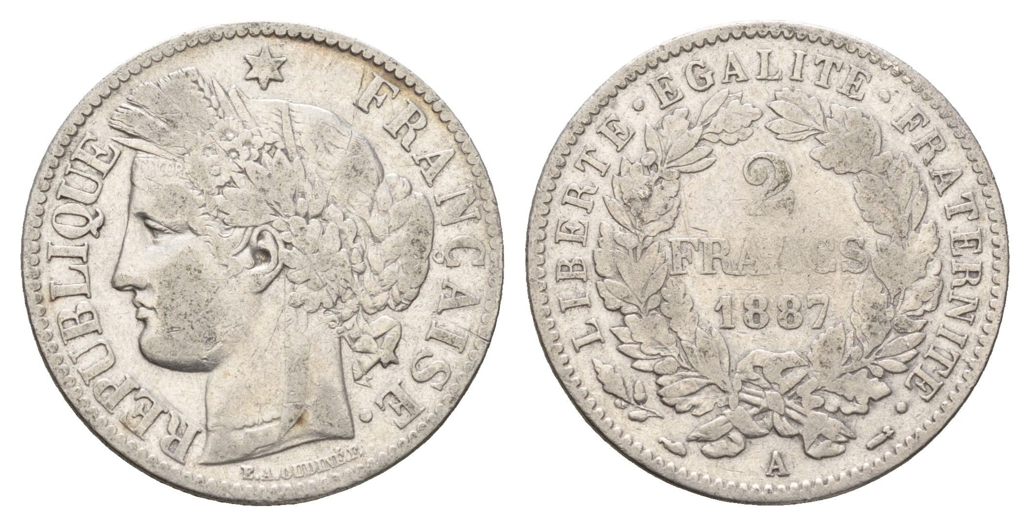 Франция 2 франка 1887 A KM 817 серебро 93-315