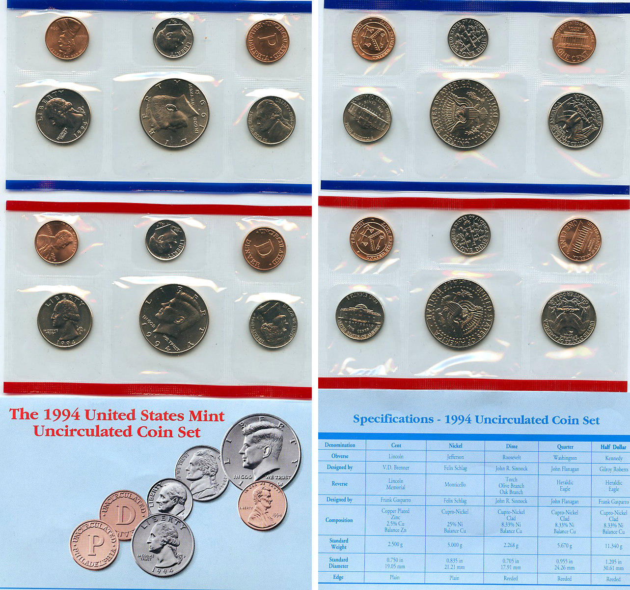 США официальные наборы из 10 монет и 2 жетонов монетного двора 1998 D, P, Джон Кеннеди KM MS 162   UNC  2-5-2-02