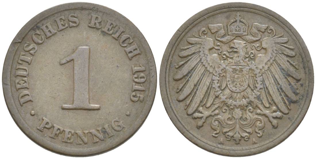 ГЕРМАНИЯ 1 ПФЕННИГ 1915 A KM 10, Jager. 10, Weege 2 медь 4528-659
