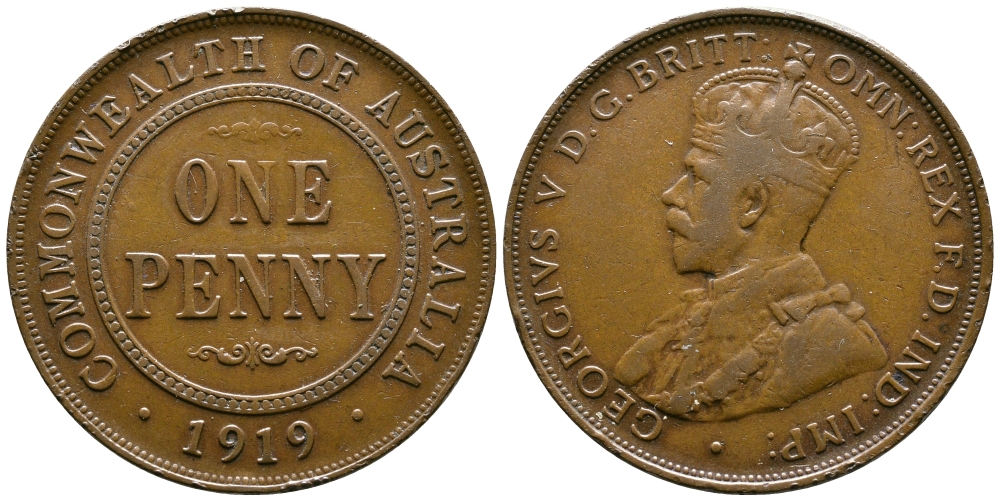 Австралия 1 пенни 1919 Георг V KM 23 бронза 4607-813