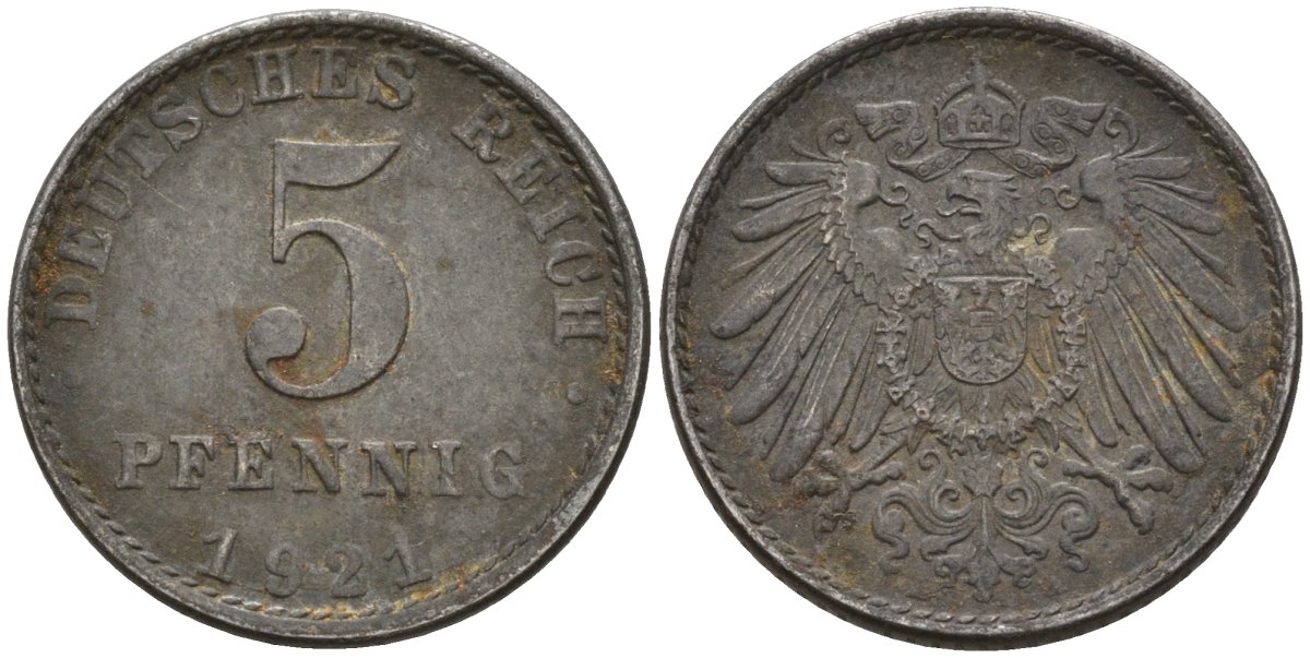 Германия 5 пфеннигов 1921 A KM 19, J. 297 железо 4151-637