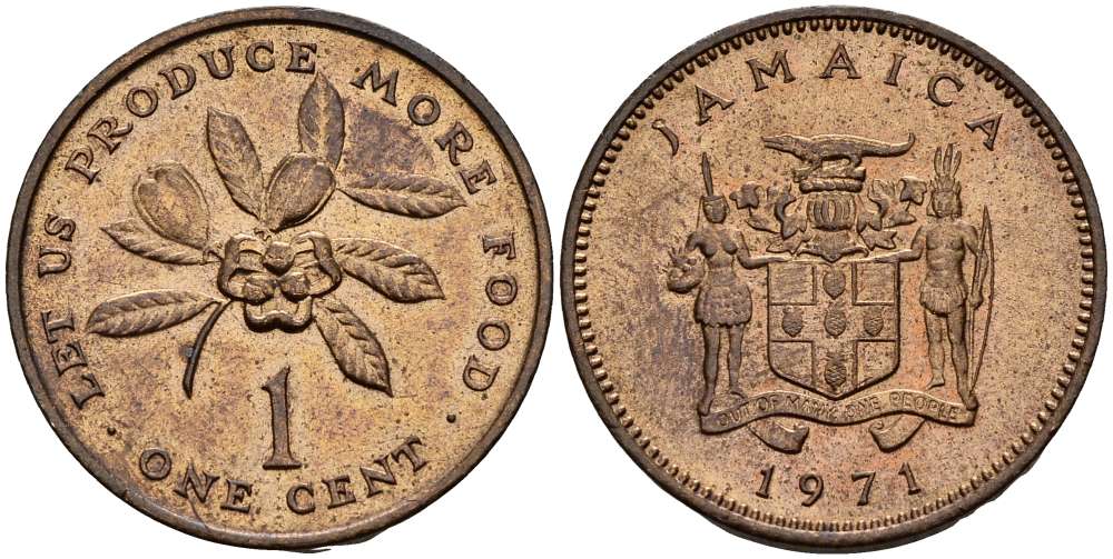 Ямайка 1 цент 1971 ФАО - Давайте производить больше еды KM 52 бронза  UNC   4402-246