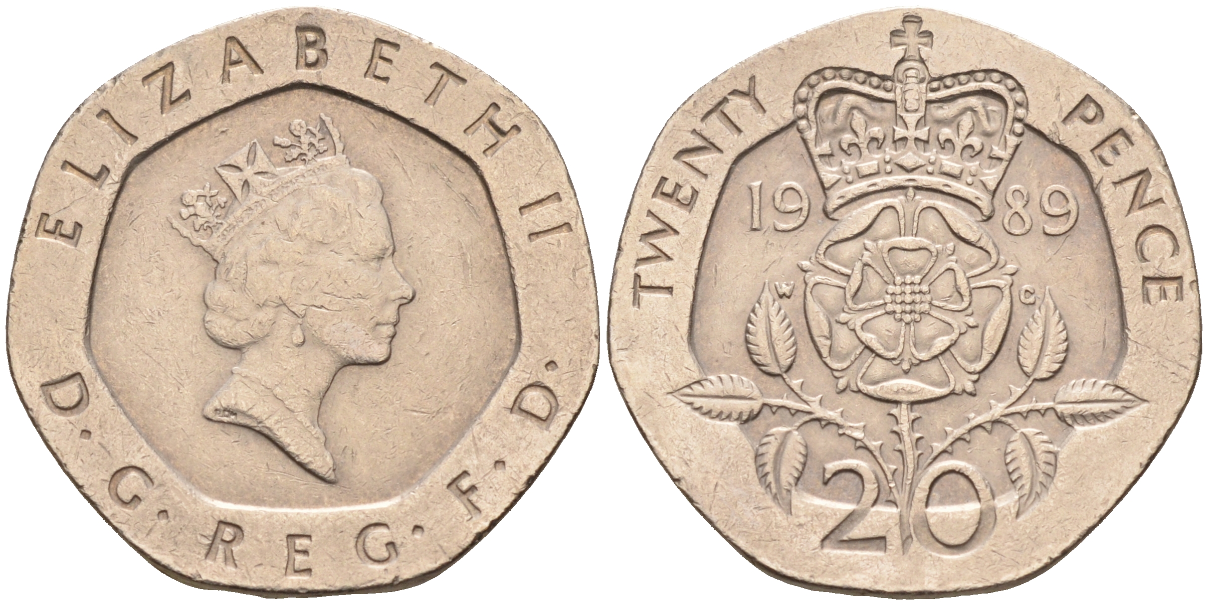 Великобритания 20 пенсов 1989 Елизавета II (1952-2022) KM 939, Spink 4361 (G2) медно-никель 4589-953