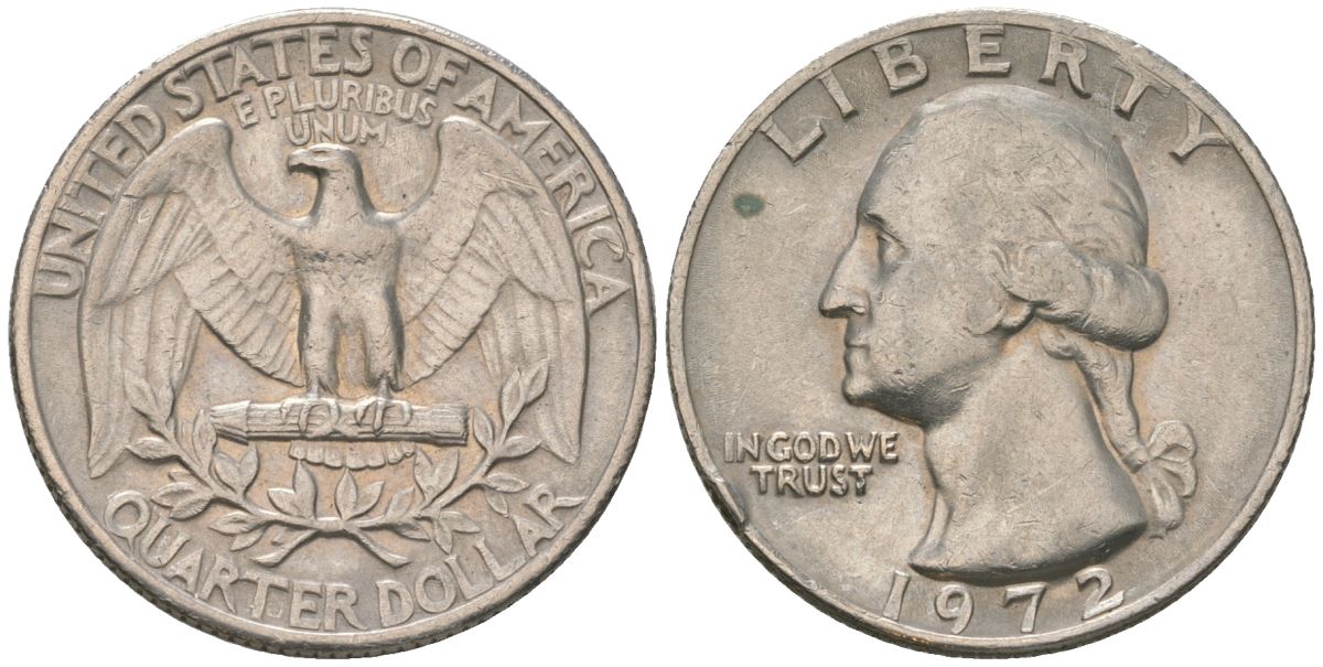 США 25 центов (квотер) 1972 Вашингтон KM 164a медь плакированная медно-никелем 4597-153