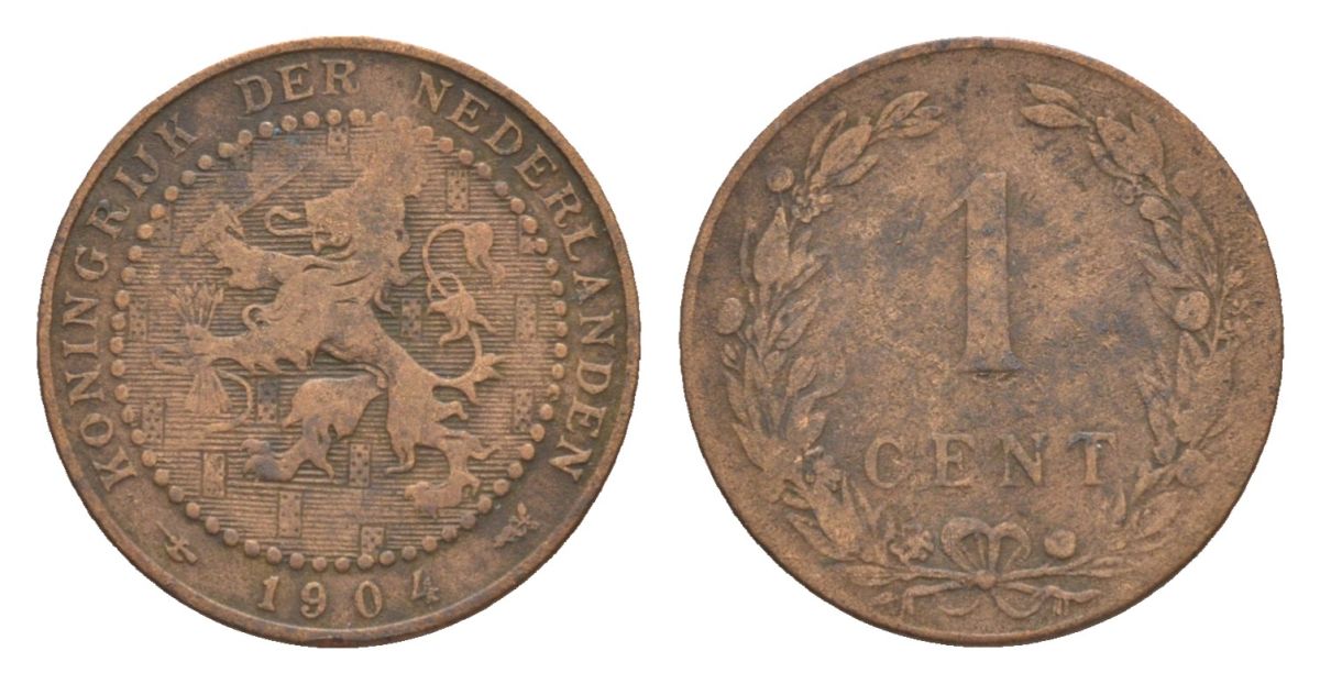 Нидерланды 1 цент 1904 Вильгельмина (1890-1948) KM 132 бронза 73-225