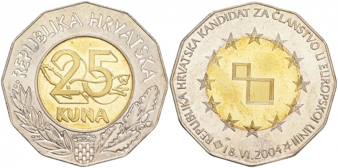 Хорватия 25 кун 2004 Хорватия кандидат в члены ЕС KM 78 биметалл UNC M42-19