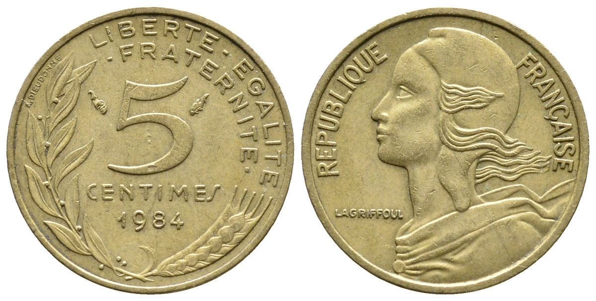 ФРАНЦИЯ 5 САНТИМОВ 1984 ТИП MARIANNE KM 933 медь алюминий никель 93-1315