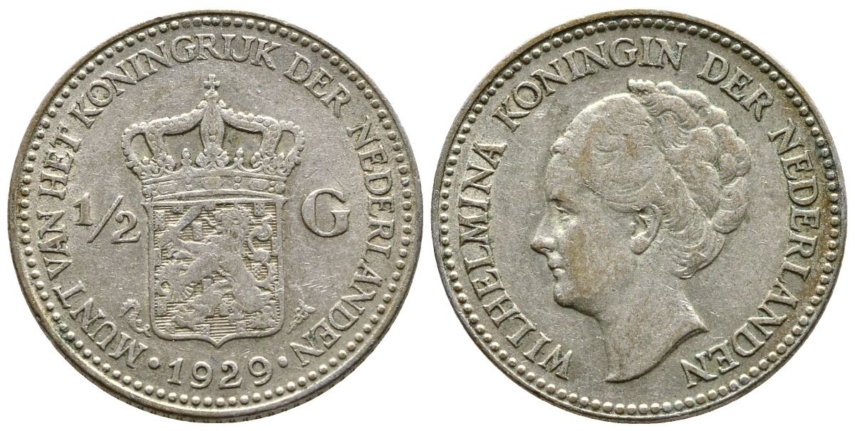 Нидерланды 1/2 гульдена 1929 Вильгельмина I (1890-1948) KM 160 серебро 177-946