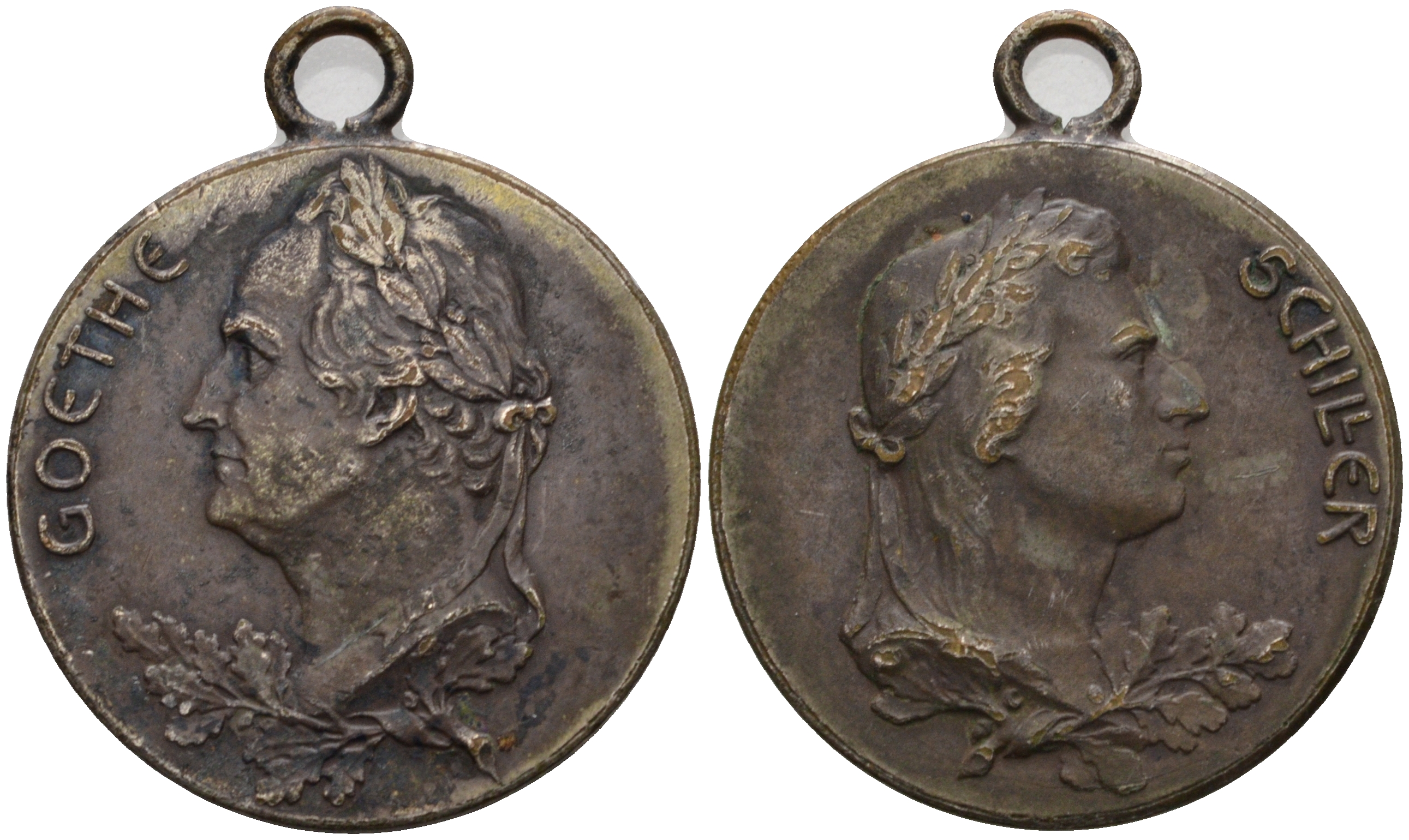 Германия медаль ND Гете, Шиллер, с ушком для подвеса, диаметр 28,35 мм. вес 10,1 гр. бронза 1095-9-43