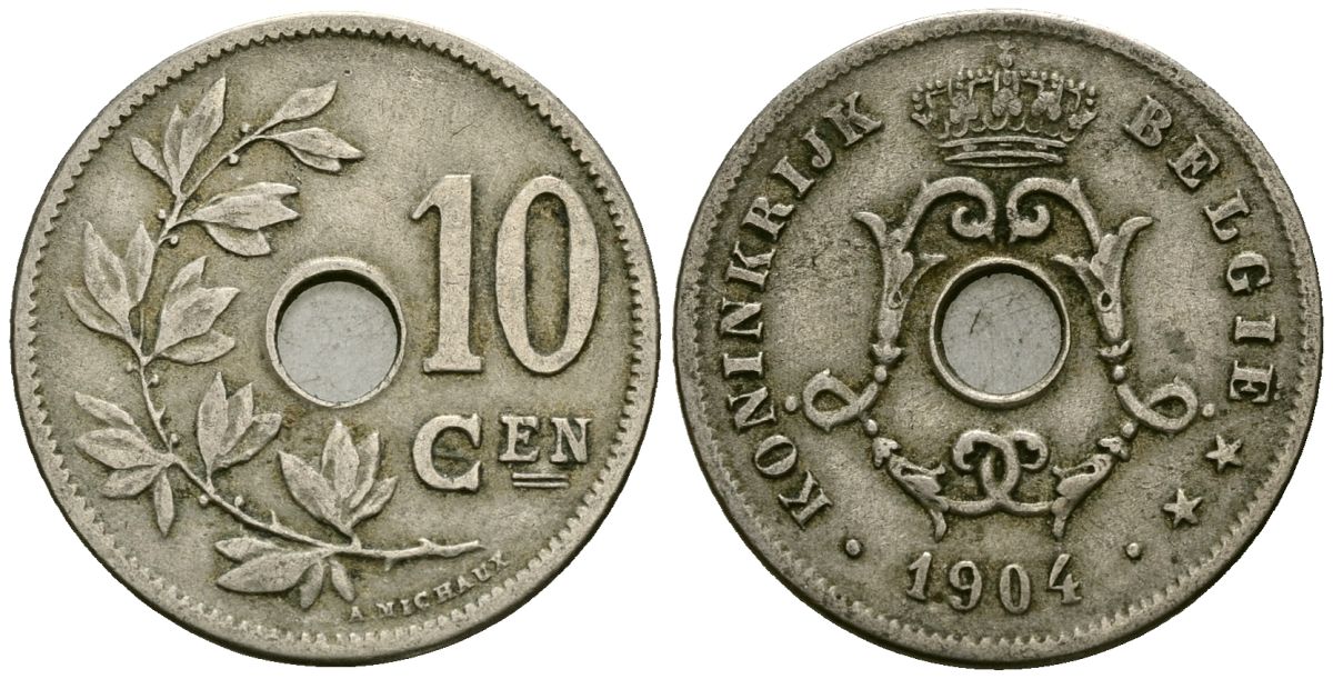 Бельгия 10 сантимов 1904 KM 52 медно-никель 4177-1245