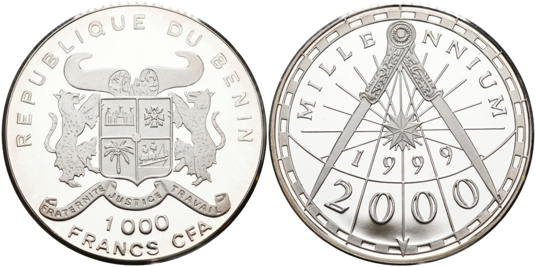 Бенин 1000 франков 1999 миллениум  серебро PROOF 01-076-45