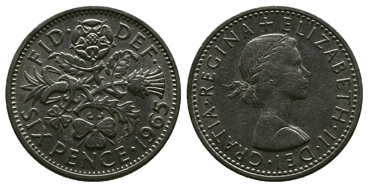 Великобритания 6 пенсов 1965 Елизавета II (1952-2022) KM 903, Spink 4149 медно-никель 4381-834