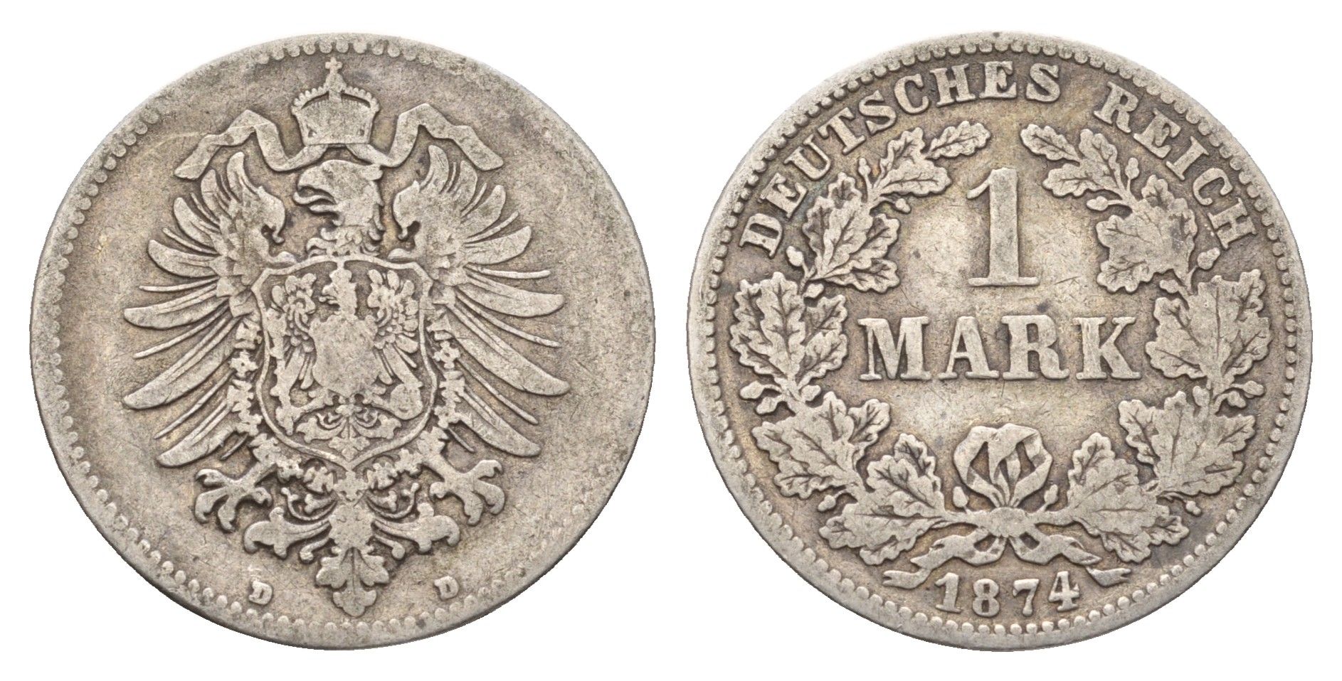 Германия 1 марка 1874 D KM 7, J. 16 серебро 51-516