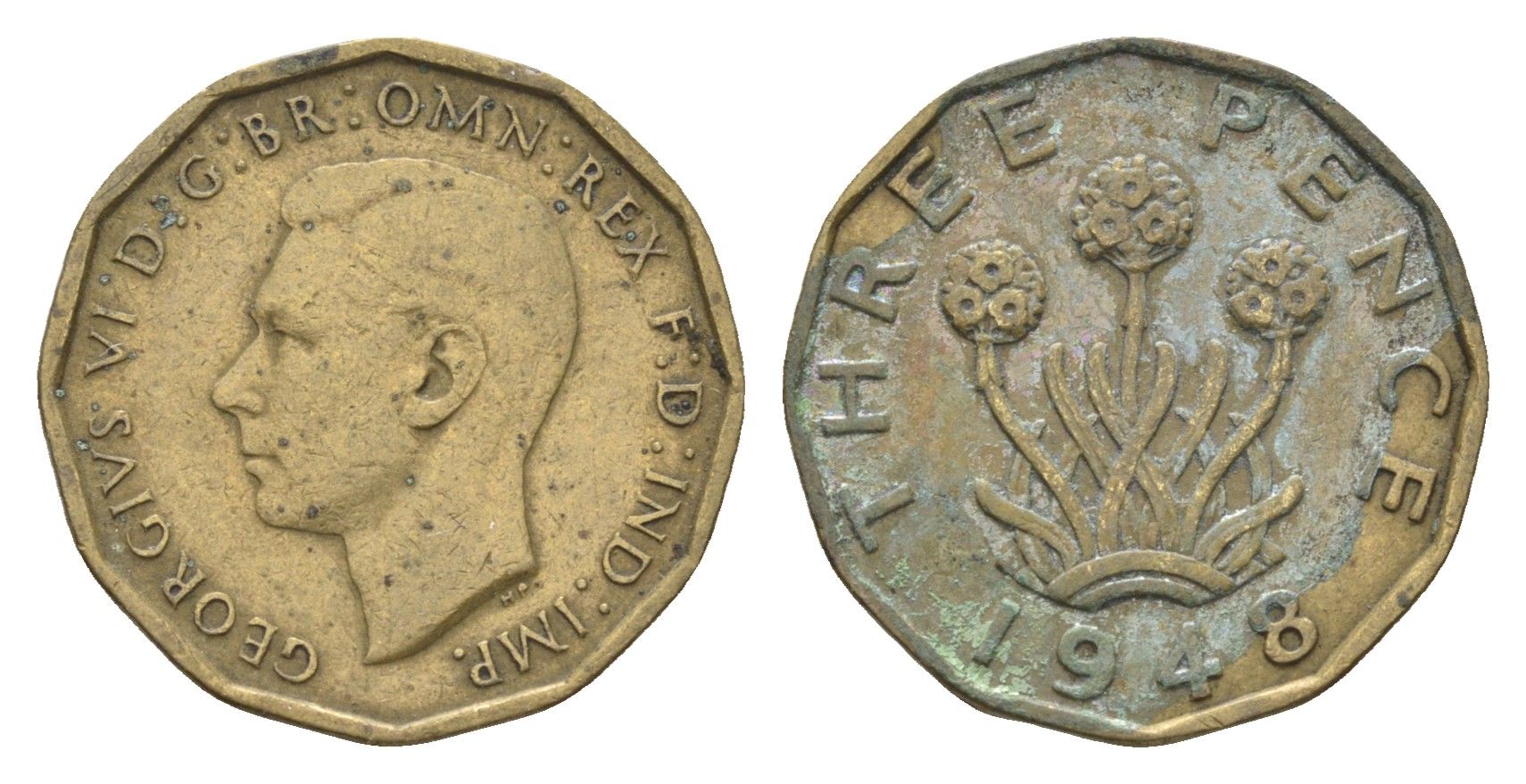 Великобритания 3 пенса 1948 Георг VI (1936-1952) KM 849, Spink 4112 никель латунь    4660-713