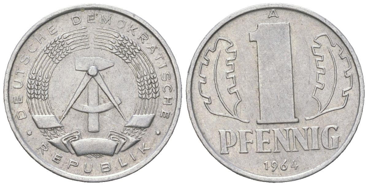 ГДР 1 пфенниг 1964 A KM 8.1 алюминий 206-1244