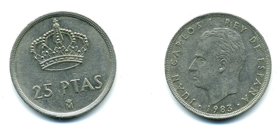 Испания 25 песет 1983 Хуан Карлос I (1975-2014) KM 824 медно-никель 41-142