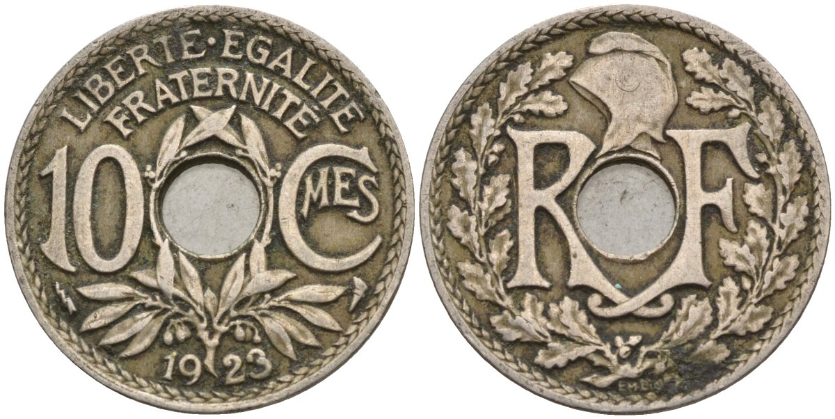 Франция 10 сантимов 1923 KM 866a, Le Franc 138.3 медно-никель 4143-922