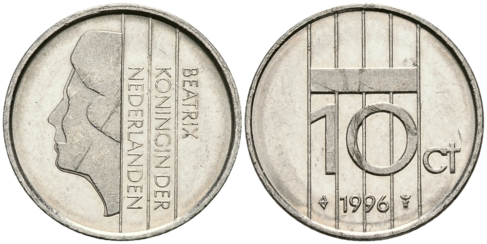 НИДЕРЛАНДЫ 10 ЦЕНТОВ 1996 БЕАТРИКС KM 203 никель 96-558