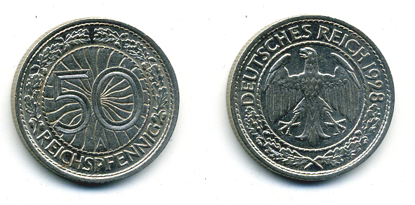 Германия 50 рейхспфеннигов 1928 A KM 49, J.324 никель 58-235