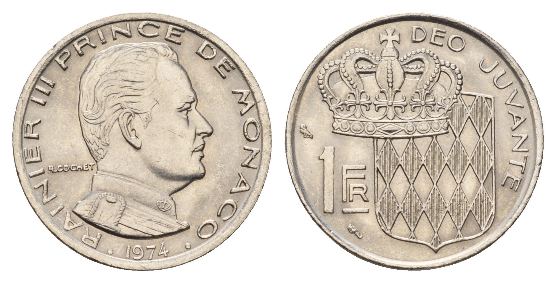 Монако 1 франк 1974 Ренье III (1949-2005) KM 140 никель aUNC 53-713