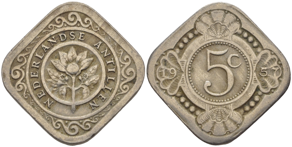 Нидерландские Антилы 5 центов 1957 Юлиана (1948-1980) KM 6 медно-никель 66-957