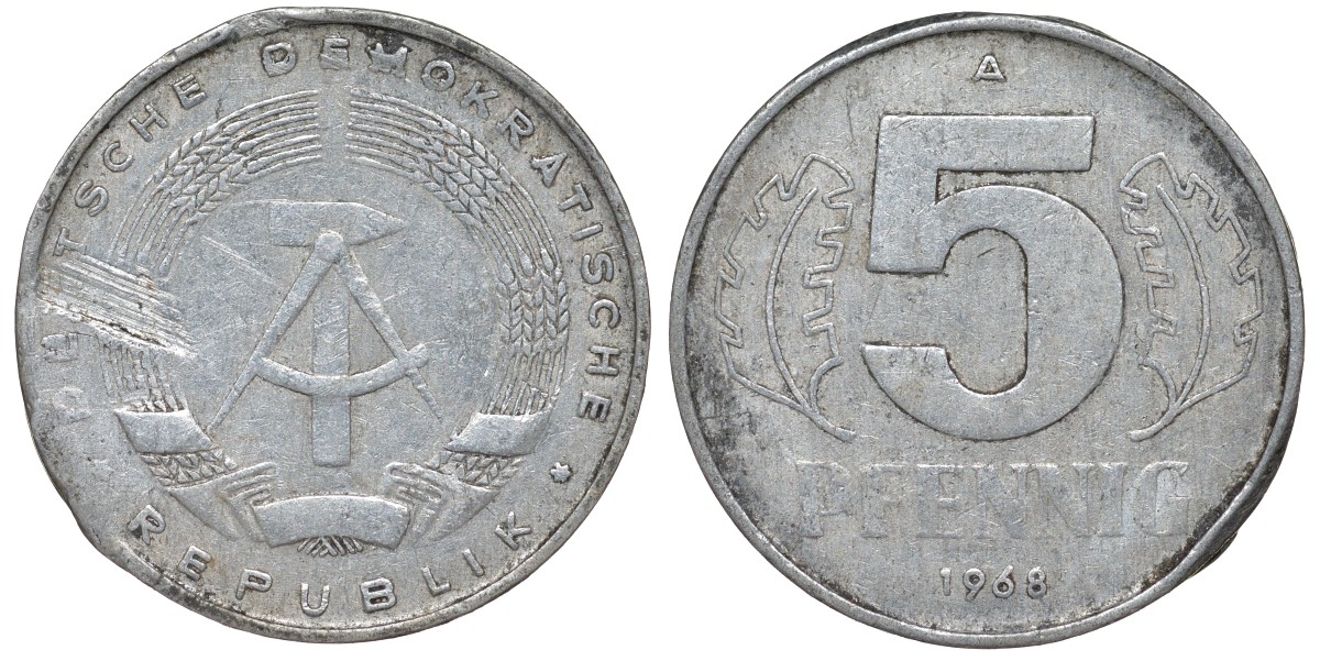ГДР 5 пфеннигов 1968 A KM 9.1 алюминий 62-136