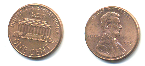 США 1 ЦЕНТ 1998 ЛИНКОЛЬН KM 201b цинк плакированный медью 86-344