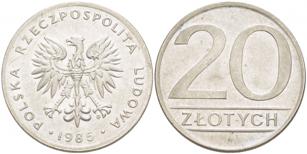 ПОЛЬША 20 ЗЛОТЫХ 1985 MW KM 153.1 медно-никель 77-713