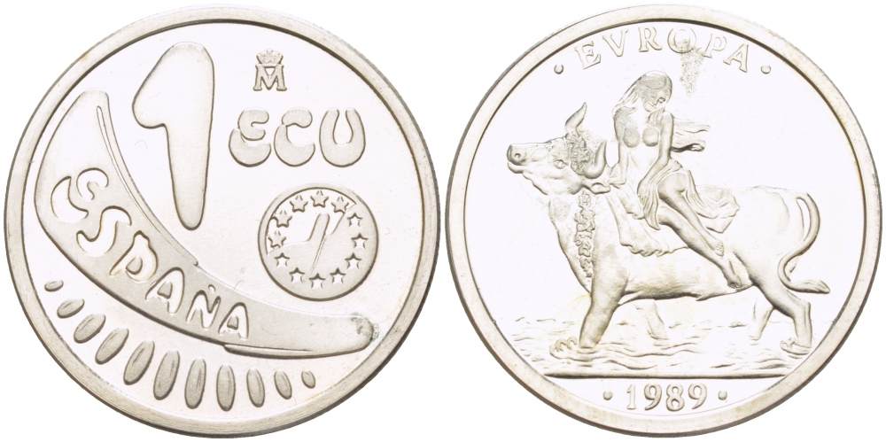 Испания 1 экю 1989 Похищения Европы X M23 серебро  PROOF   1082-1-65