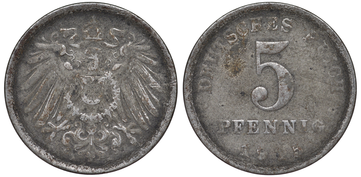 ГЕРМАНИЯ 5 ПФЕННИГОВ 1915 A, KM 19, J. 297 железо 45-1143