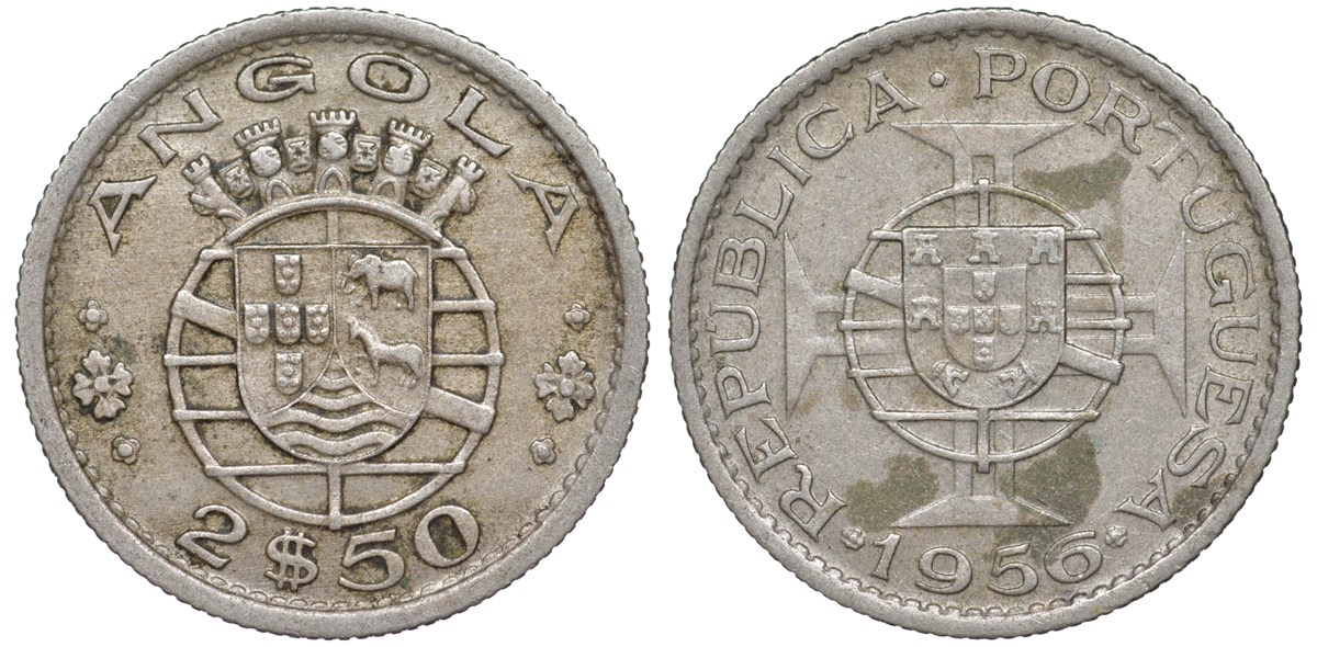 Португальская Ангола 2 1/2 эсукдо 1956 KM 77 медно-никель 4588-842