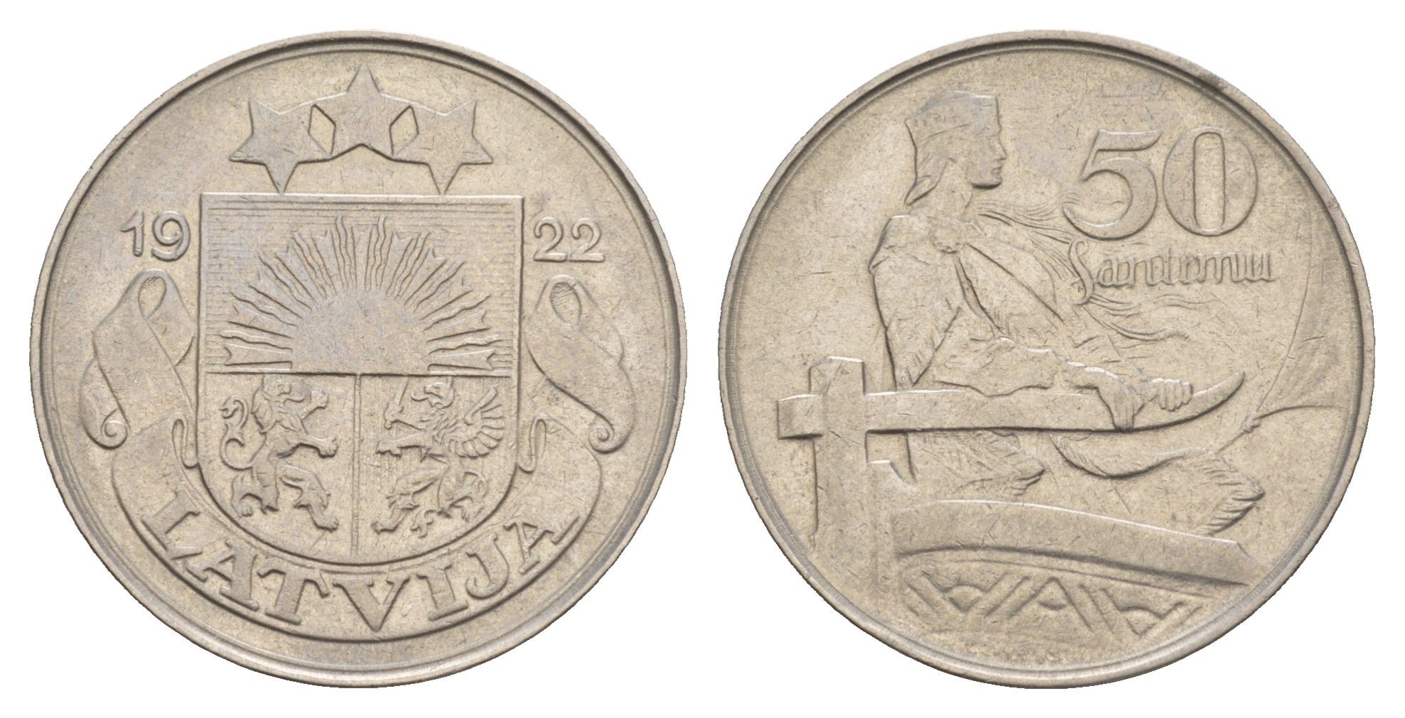 Латвия 50 сантимов 1922 год-тип KM 6 никель 4657-745