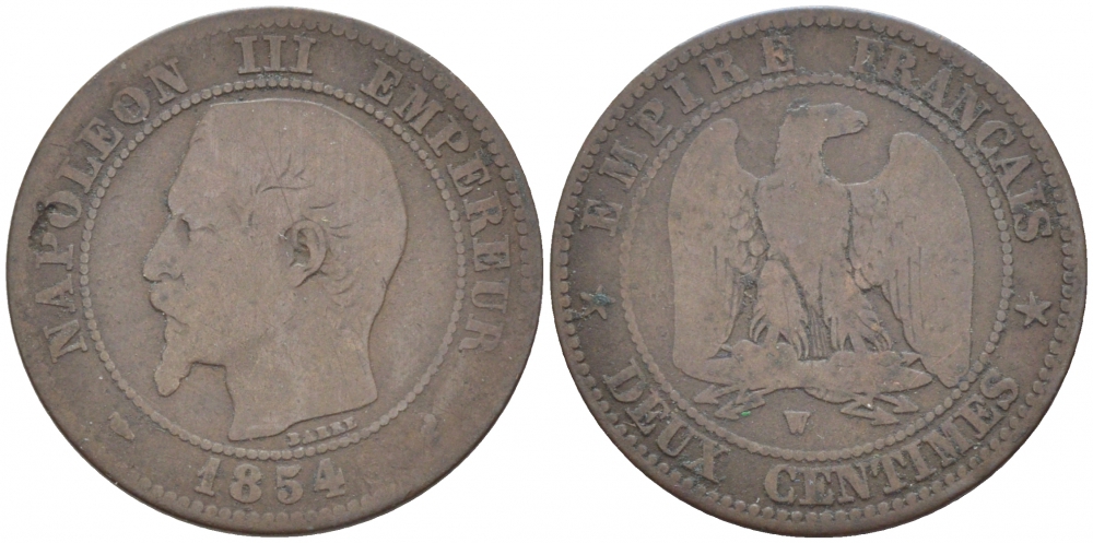ФРАНЦИЯ 2 САНТИМА 1854 W KM 776.7 бронза 116-738