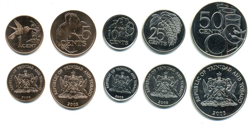 Тринидад и Тобаго лот из 5 монет 2003-2005 1, 5, 10, 25, 50 центов UNC M77-07