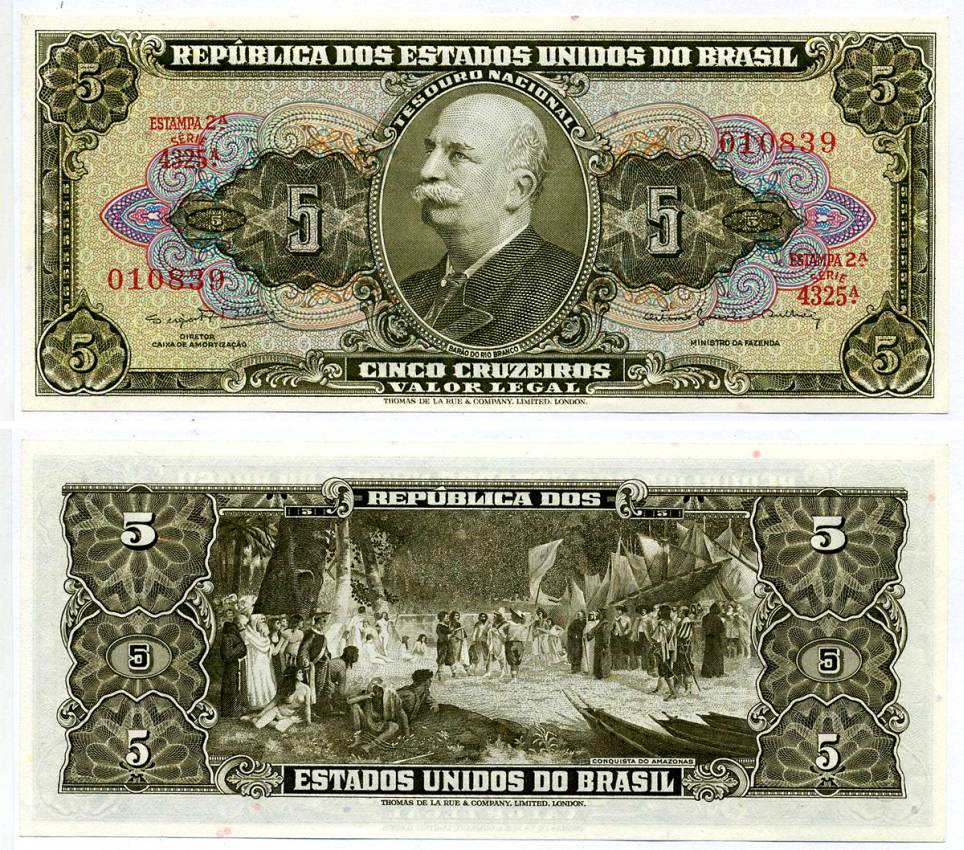 БРАЗИЛИЯ 5 КРУЗЕЙРО 1964 ПОДПИСЬ 14 Pick 176d бумага UNC (ПРЕСС) 7147-1-1