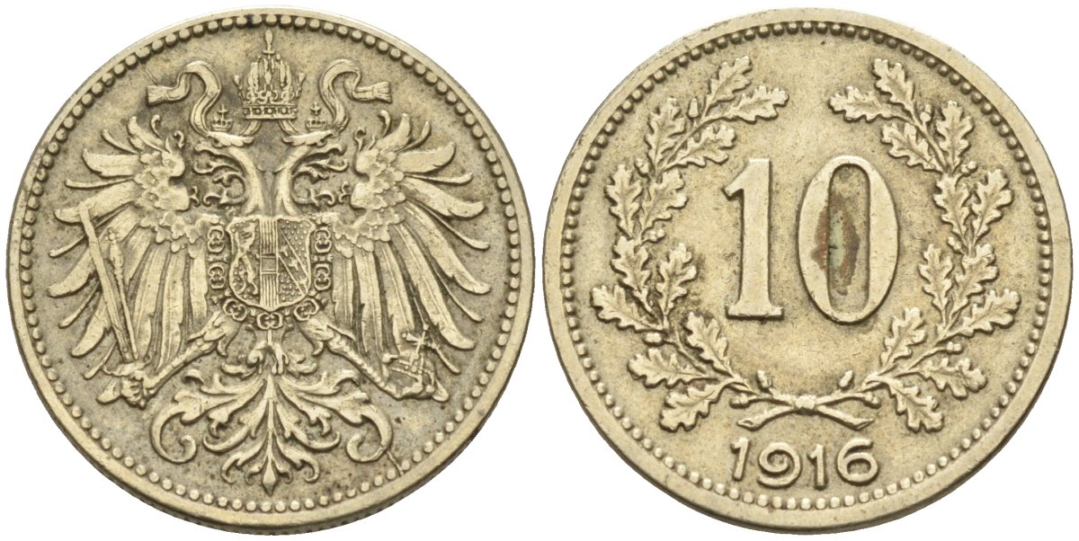 Австрия 10 геллеров 1916 Франц Иосиф I (1848-1916) KM 2825 медь никель цинк 4585-742