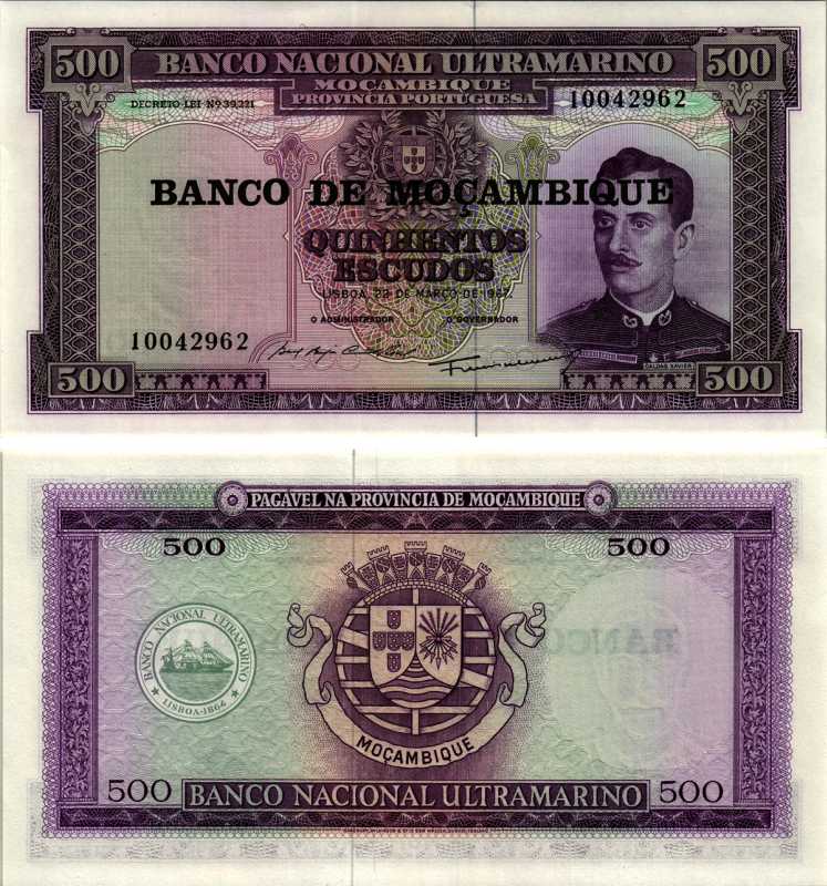 МОЗАМБИК ПОРТУГАЛЬСКИЙ 500 ЭСКУДО 1976 НАДПЕЧАТКА НА 1967, ПОРТРЕТ КАЛДАСА КСАВЬЕРА Pick 118а бумага UNC (ПРЕСС) 7214-59-2-1