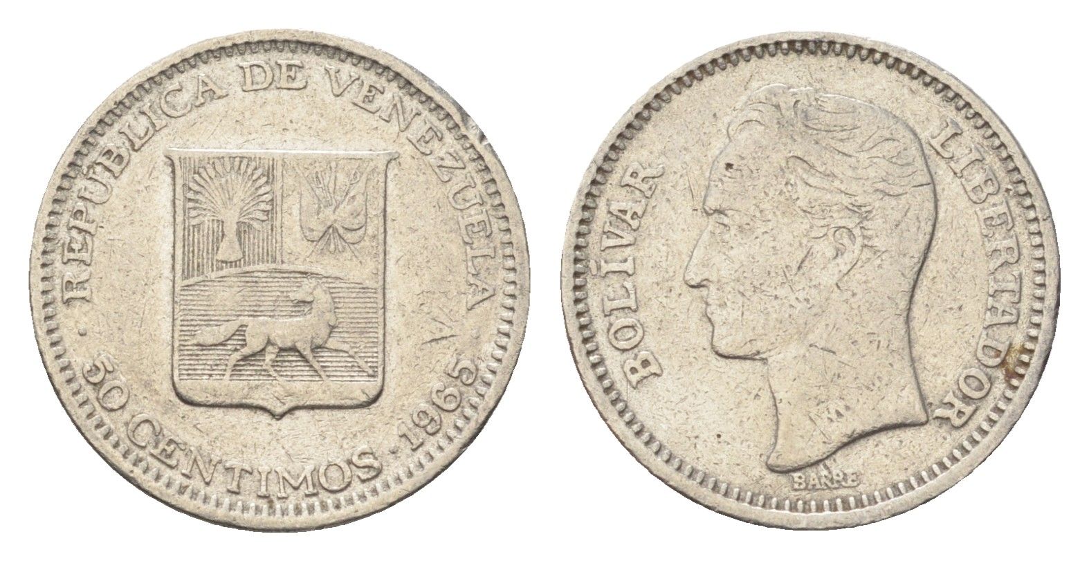 Венесуэла 50 сентимо 1965 Симон Боливар Y 41 никель 4705-529