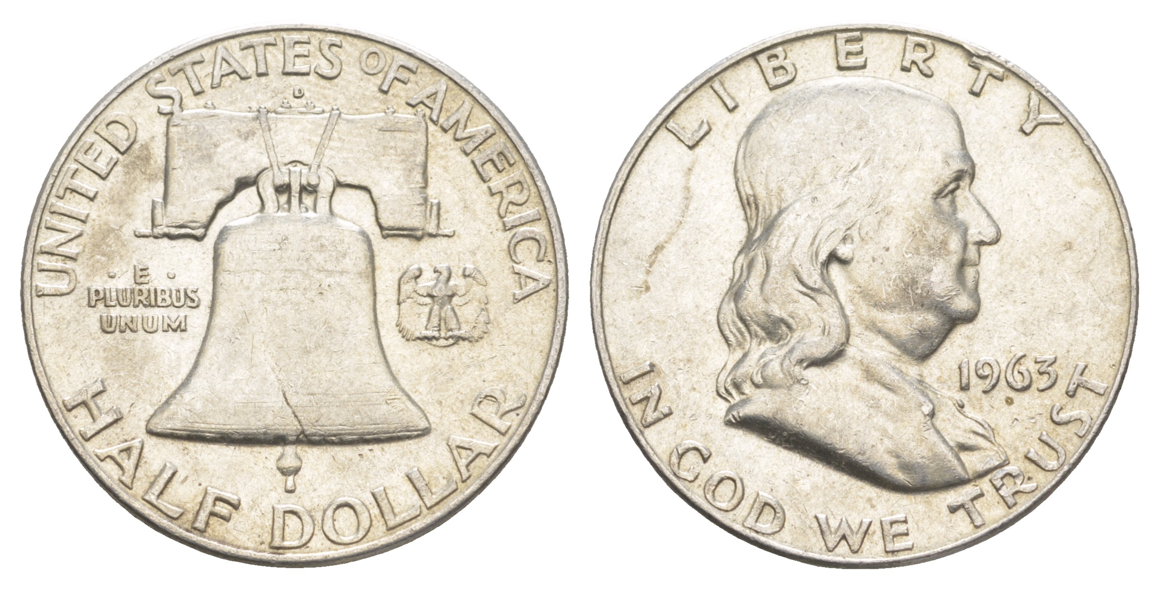 США 1/2 доллара (50 центов) 1963 Бенджамин Франклин, колокол KM 199 серебро    4653-145