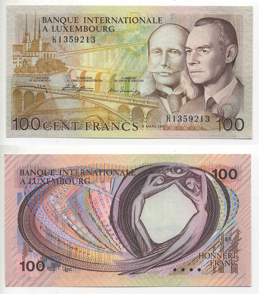 ЛЮКСЕМБУРГ 100 ФРАНКОВ 1981 ГЕРЦОГ ЖАН И ПРИНЦ НИДЕРЛАНДОВ ГЕНРИ Pick 14А бумага UNC (ПРЕСС) 6299-29-2