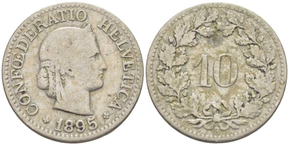 Швейцария 10 раппенов 1895 В KM 27 медно-никель 4513-213