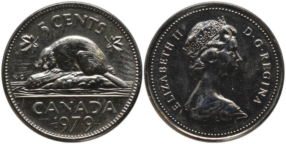 КАНАДА 5 ЦЕНТОВ 1979 БОБР, НАБОРНАЯ KM 60.2 никель PROOFLIKE 181-314