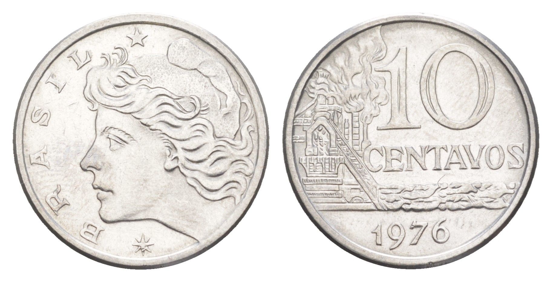 Бразилия 10 сентаво 1976 KM 578.1a нержавеющая сталь UNC 4644-438