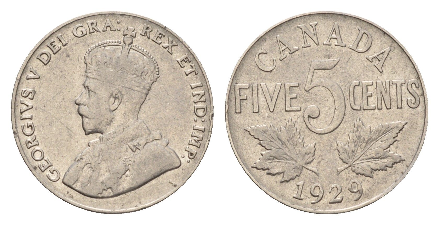 Канада 5 центов 1929 Георг V (1910-1936) KM 29 никель 4679-654