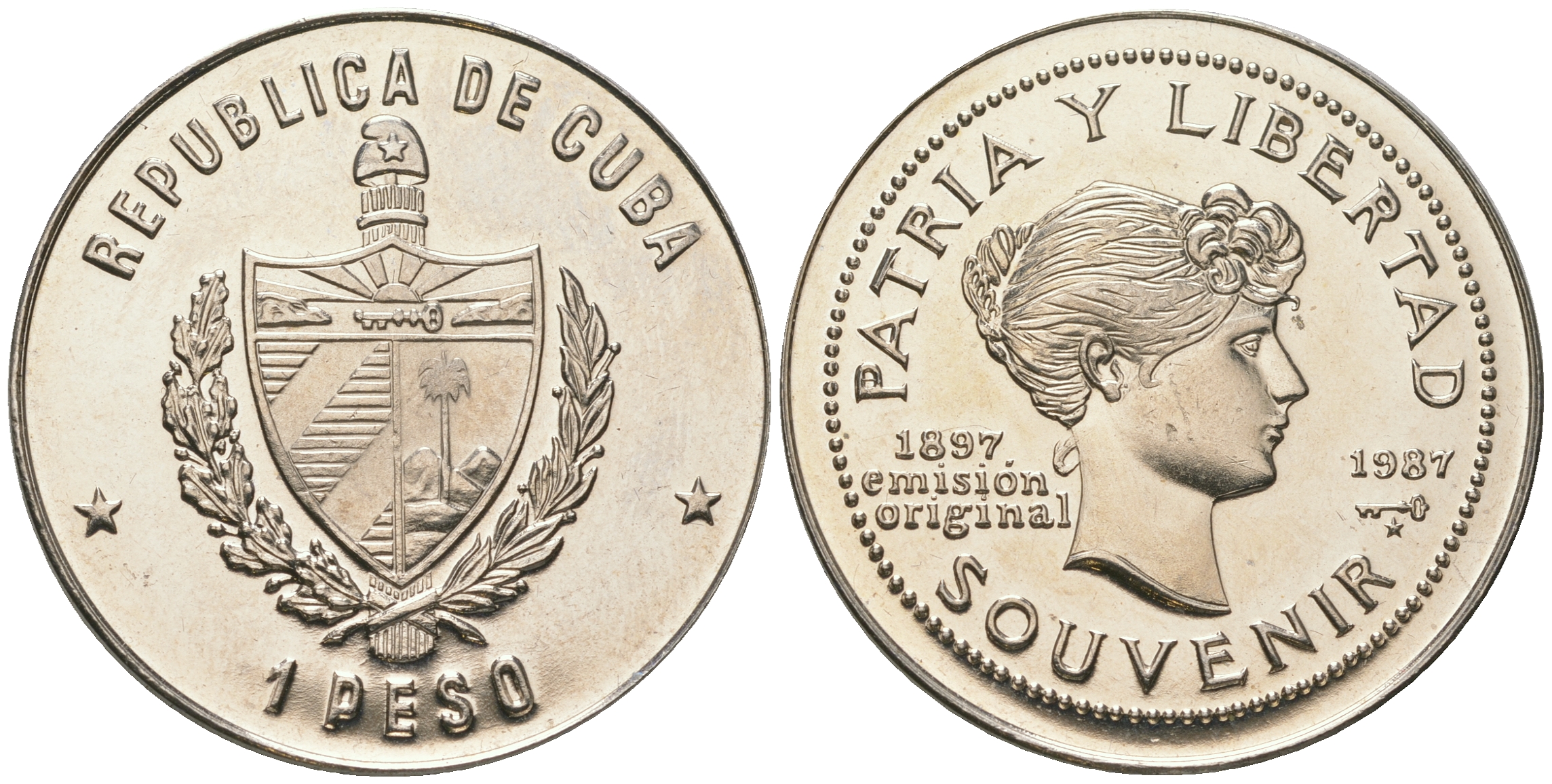 Куба 1 песо 1987 90 лет "сувенирного" песо KM 165 медно-никель PROOF 4165-322