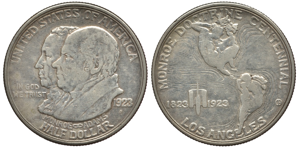США 1/2 доллара (50 центов) 1923 100 лет доктрине Монро, Лос-Анжелес KM 153 серебро 3896-1315