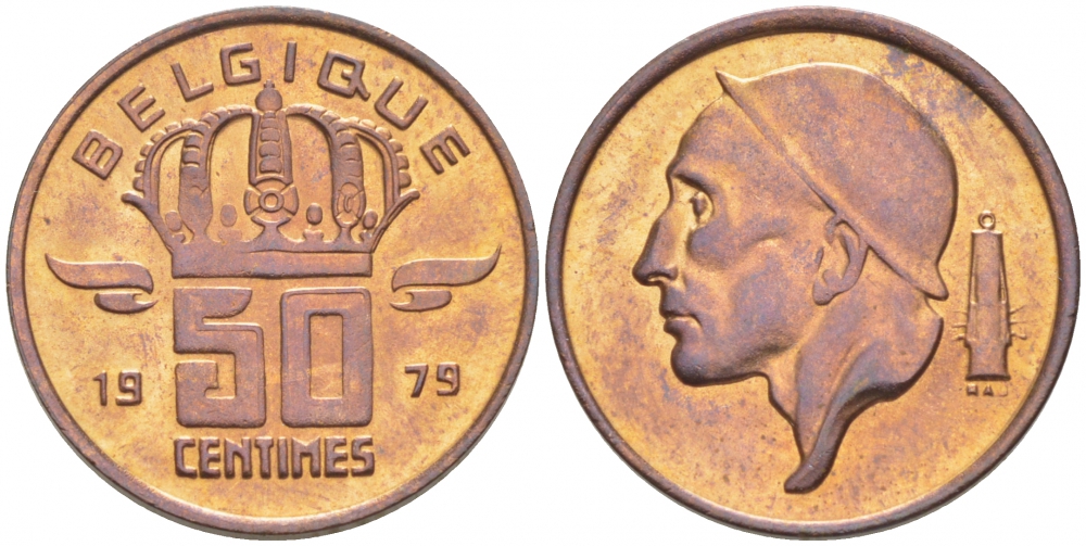 Бельгия 50 сантимов 1979 Belgique, Бодуэн I (1951-1993) KM 148.1 бронза UNC 3996-1238