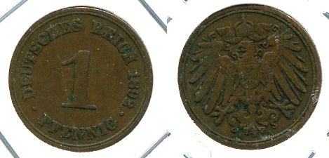 ГЕРМАНИЯ 1 ПФЕННИГ 1892 A KM 10, J. 10 медь 701-123