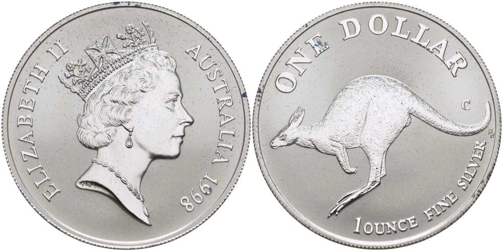 Австралия 1 доллар 1998 кенгуру влево KM 365 серебро  UNC  1078-2-51