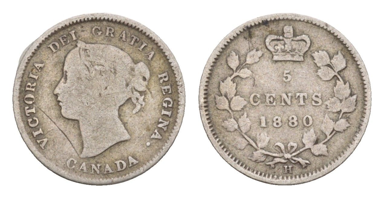 Канада 5 центов 1880 H, Виктория (1837-1901) KM 2 серебро    4658-1117